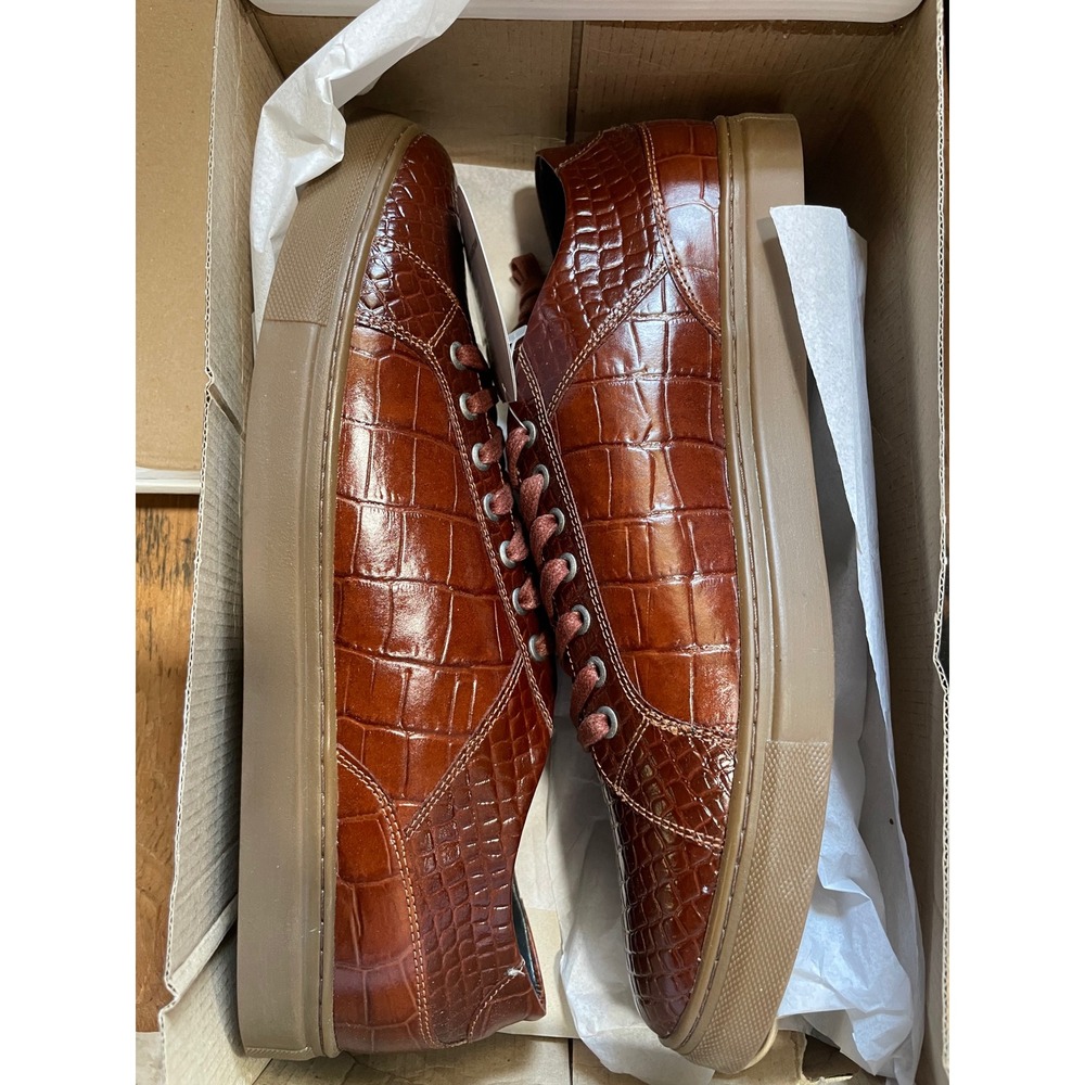 Belvedere Studio Bernardo II Cognac Crocodile Embossed Leather Sneakers 11.5 D - Picture 6 of 8